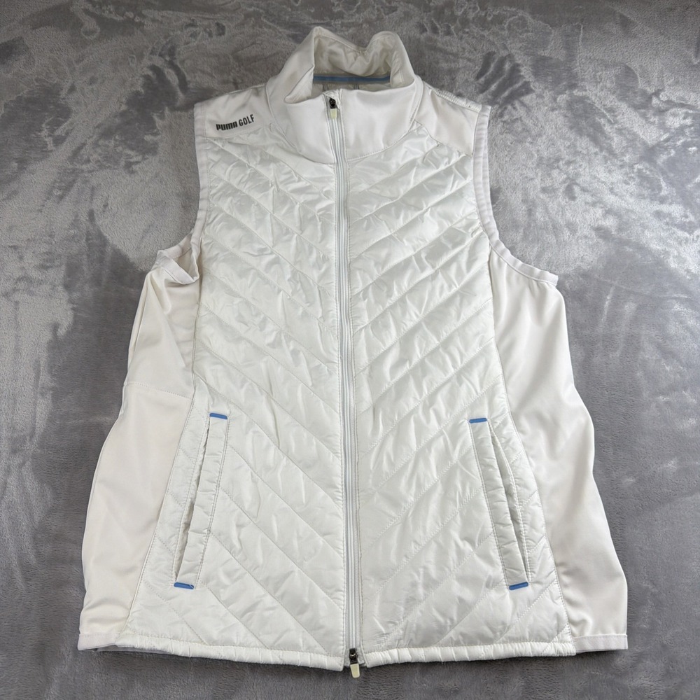 Puma Golf Womens S White Quilted Hybrid Vest Full Zip Pockets SAMPLE